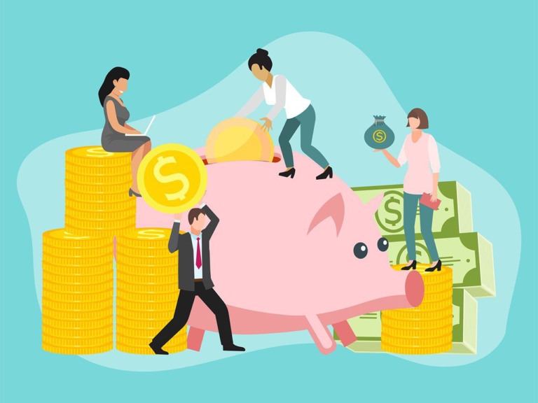 Save money people concept vector illustration. Saving dollar coin pig. Your money charcters with gold cash in piggybank. Accounting earnings economic investing business man and woman. SSUCv3H4sIAAAAAAAEAIVSy27DIBC8V+o/WJxj1S+RuMceeu49ymGNtzEKhohHqyjyvxdMSMmlvbEz7OzOwPX5qSjIAIYz8lpcQ+VrLoQzVoPlSnq42txwjXJEnSM4cqs0B5GDA1g2SZjRg9IJEeBlJYmxYJ1BE4bdIAYWj14jgneJuNE+1kUiVtJ3eIp8oDoLJJuMMW4IDEnQsvmj/80ZLtGYl3cuQbJ/lOLhkDzCESW7/G7soVEjzMby1