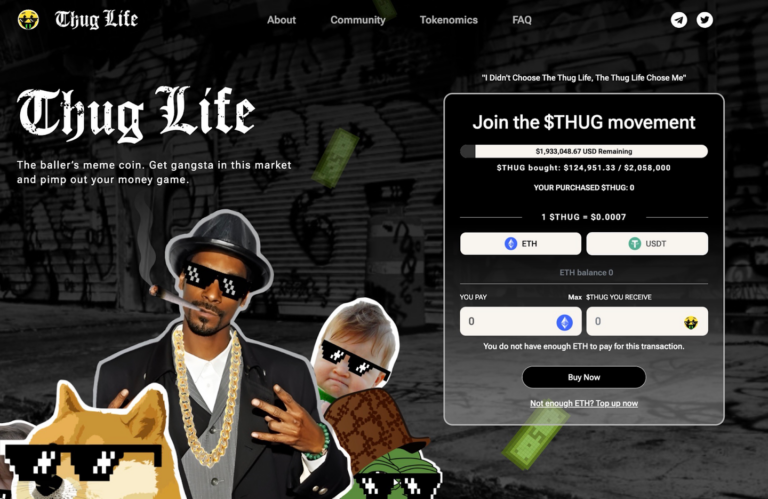 Próxima memecoine a explodir? Pré-venda de US$ 2 milhões do Thug Life Token deve esgotar rapidamente