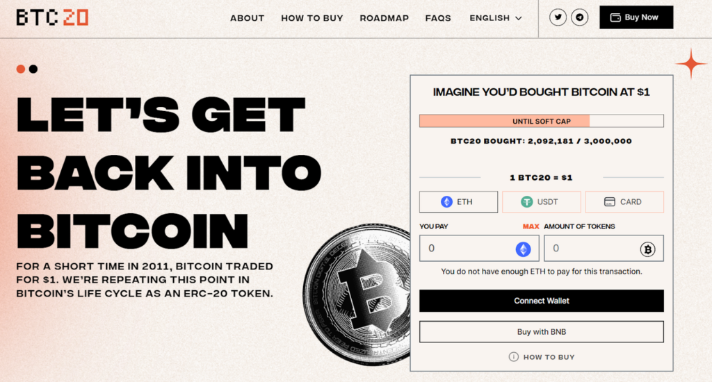 Bitcoin no Ethereum: BTC20 ultrapassa US$ 2 milhões na pré-venda; por que moeda é melhor que BTC? Bitcoin no Ethereum: BTC20 ultrapassa US$ 2 milhões na pré-venda; por que moeda é melhor que BTC?