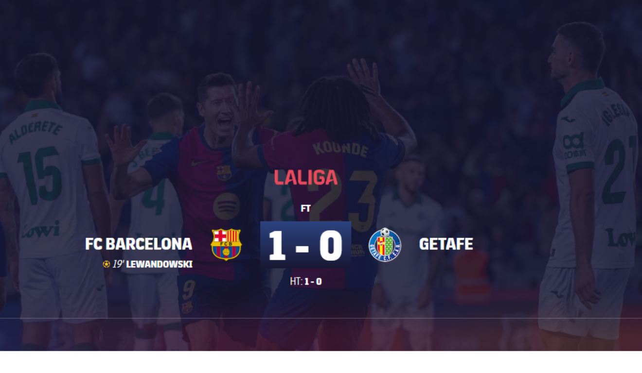 Lewandowski celebra o gol decisivo na vitória do Barcelona sobre o Getafe por 1 a 0 | (Site Barcelona)