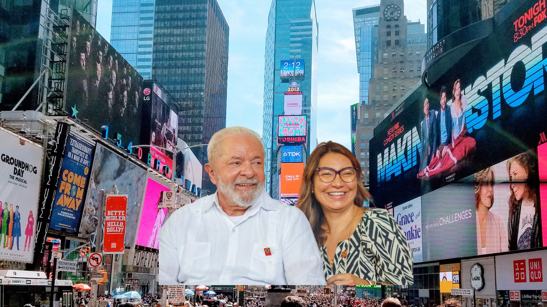 Lula e Janja em Nova York: participação na ONU e, quem sabe, uma pausa para compras? Gastos em alta, popularidade derretendo. | (Criação / SM)