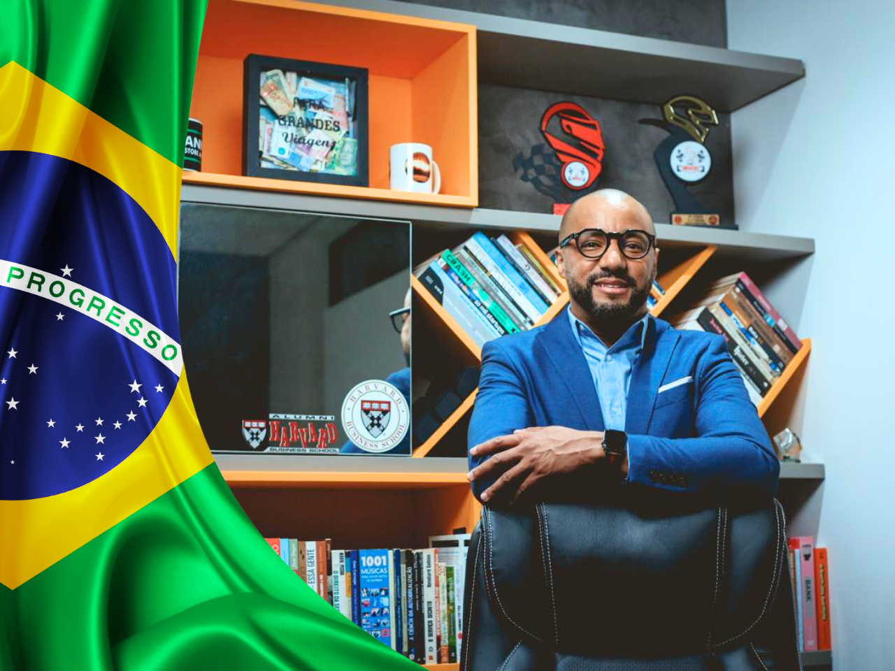 A imagem busca ilustrar a presença de Geraldo Marques como uma figura influente no mercado de criptomoedas, destacando sua relação com o Brasil e seu papel como diretor internacional no projeto $Mellstroy.