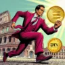 Investidor corre em direção ao futuro das criptomoedas segurando uma moeda Solana, enquanto a DTX Exchange surge como uma nova promessa no cenário cripto. (Fonte: DTX Exchange)