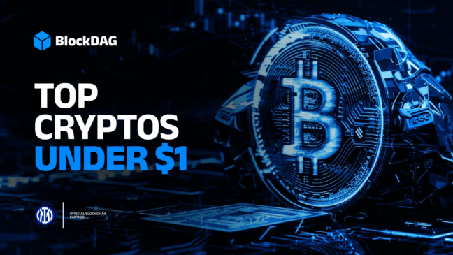 Imagem representando as altcoins BlockDAG, Sui, Toncoin e Worldcoin como destaques para 2025.