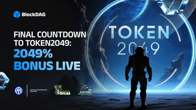 Banner da BlockDAG destacando contagem regressiva para o evento Token2049 em Singapura com bônus de 2049% ao vivo.
