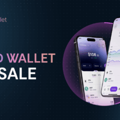 Mockup de aplicativo Cold Wallet exibindo saldo e gráficos de desempenho em dois smartphones, com o texto “Join Cold Wallet Presale” sobre fundo azul escuro pontilhado.