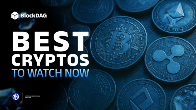 Gráfico de alta de criptomoeda com o logotipo do BlockDAG em destaque.