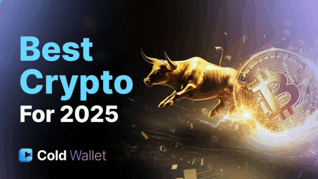 Imagem ilustrativa com logos de Cold Wallet, SUI, BNB e DOGE representando criptomoedas promissoras para 2025.