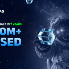 Astronauta no espaço segurando um cubo digital com o logotipo da BlockDAG ao fundo, acompanhado do texto “Biggest Presale in 7 Years – $370M+ Raised”.