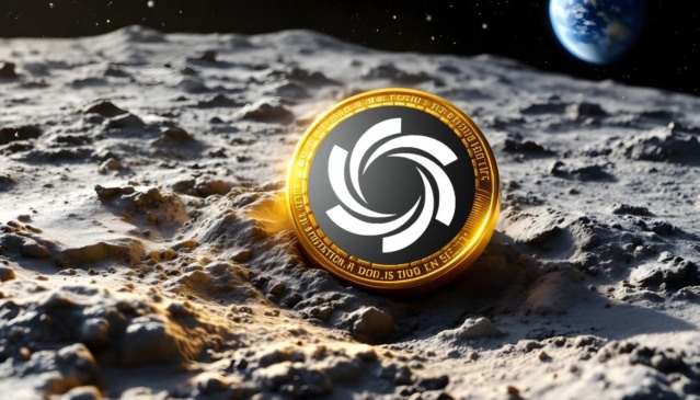 Moeda digital Ozak AI em destaque na lua, ilustrando o crescimento esperado do token $OZ no mercado cripto até 2025.