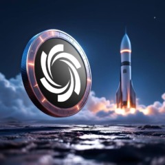 Ilustração do token Ozak AI ao lado de um foguete decolando, simbolizando o crescimento da pré-venda e projeções de valorização até 2025.