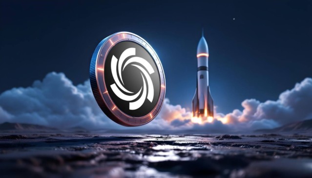 Ilustração do token Ozak AI ao lado de um foguete decolando, simbolizando o crescimento da pré-venda e projeções de valorização até 2025.