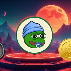Imagem de capa mostrando o meme coin Little Pepe (LILPEPE) ao centro, com os logos das criptomoedas Ripple (XRP) à esquerda e Cardano (ADA) à direita, em um cenário alienígena com montanhas e lua vermelha ao fundo.