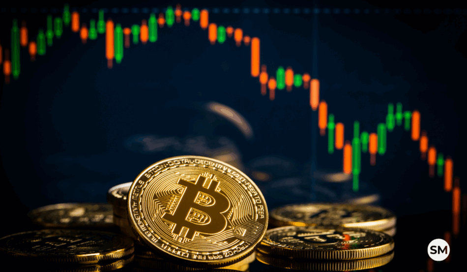 Gráfico de Bitcoin em queda acentuada, testando suporte na faixa dos US$ 112 mil