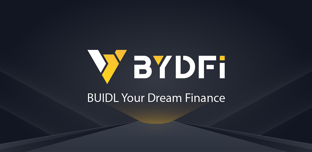 Logotipo da BYDFi em fundo escuro com o slogan “BUIDL Your Dream Finance”, representando a exchange global de criptomoedas