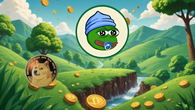 Ilustração do Dogecoin e Little Pepe (LILPEPE) representando a disputa no mercado de memecoins em 2025.