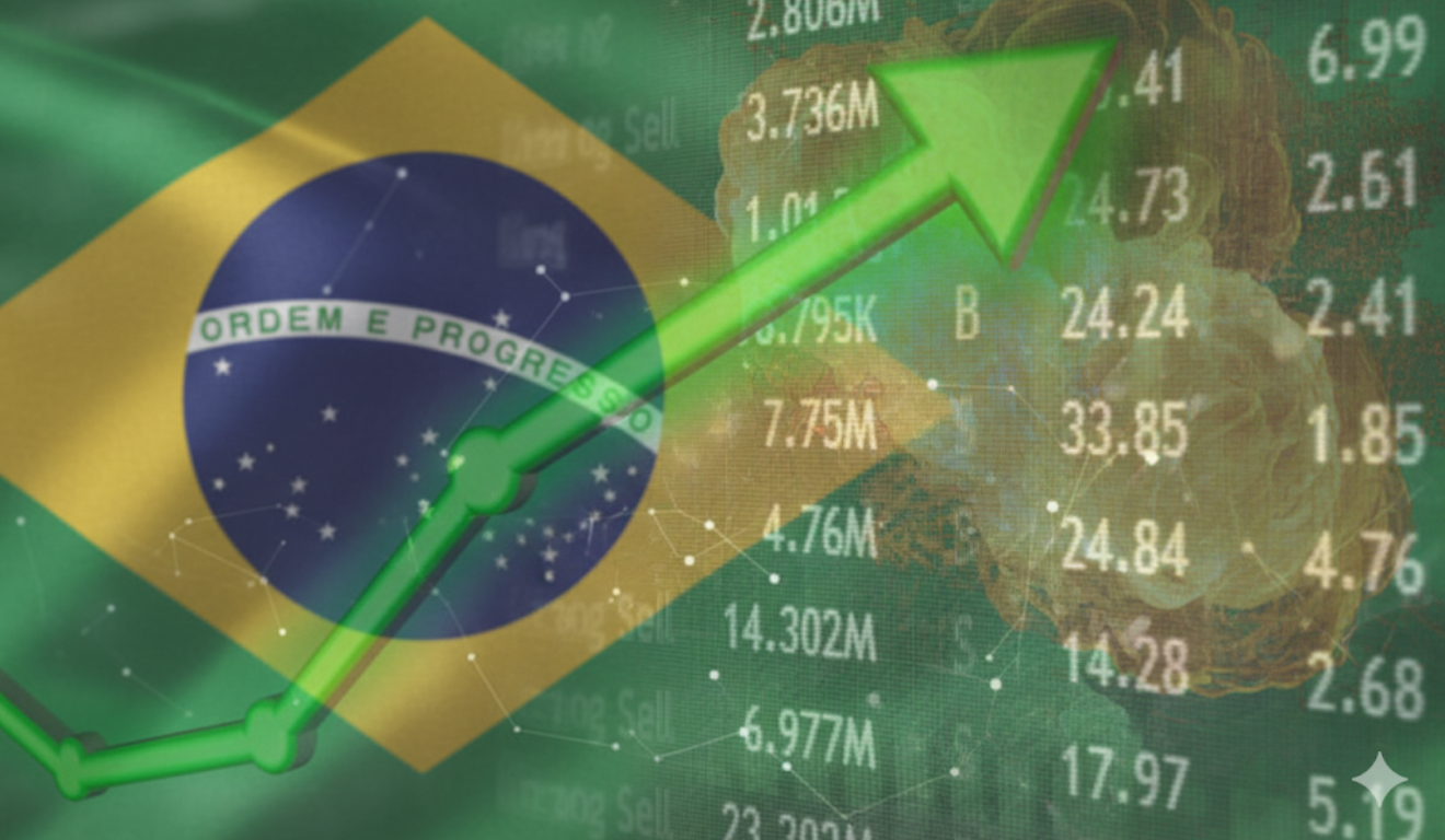 Gráfico do Ibovespa em alta com expectativa de Selic menor.