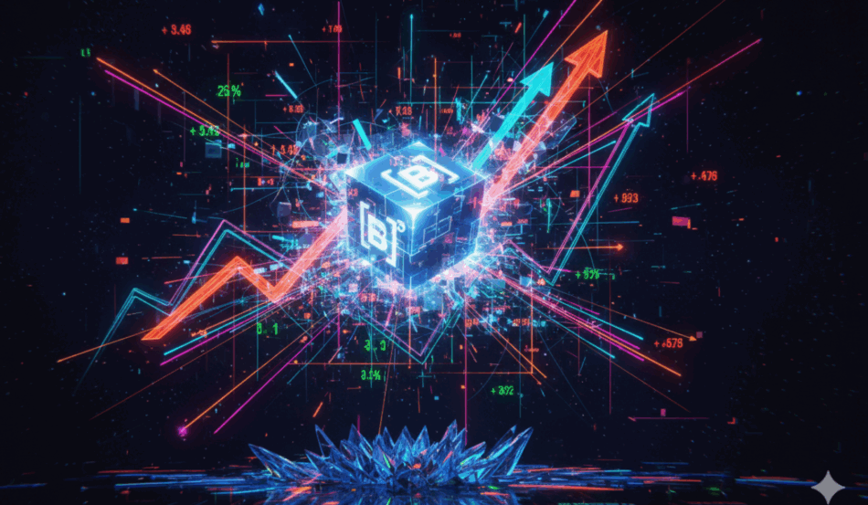 Gráfico digital do Ibovespa com setas de alta e símbolo da B3, representando impacto dos cortes de juros do Fed.