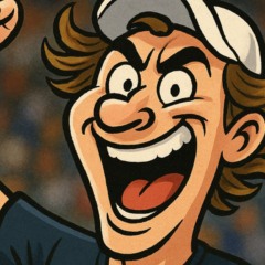 Caricatura divertida de João Fonseca comemorando vitória na Copa Davis, com sorriso largo, punho erguido e raquete em mãos, simbolizando o triunfo do Brasil sobre a Grécia.
