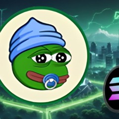 Uma ilustração vibrante e moderna mostrando Little Pepe no centro, com expressão confiante e vitoriosa, segurando uma bandeira que diz "Stage 13". Ao fundo, gráficos ascendentes simbolizando o crescimento do token. À esquerda, o logo da Solana com uma seta apontando para cima (indicando a meta de $300). À direita, o logo da Dogecoin com uma leve animação de foguete, mostrando sua tentativa de chegar a $0,40. O cenário é colorido, remetendo ao universo cripto, com detalhes em verde e azul para dar sensação de alta e otimismo.