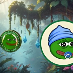 Logotipos das criptomoedas Pepe Coin e Little Pepe (LILPEPE) sobre um fundo de floresta fantástica, representando a transição de capital entre os dois tokens