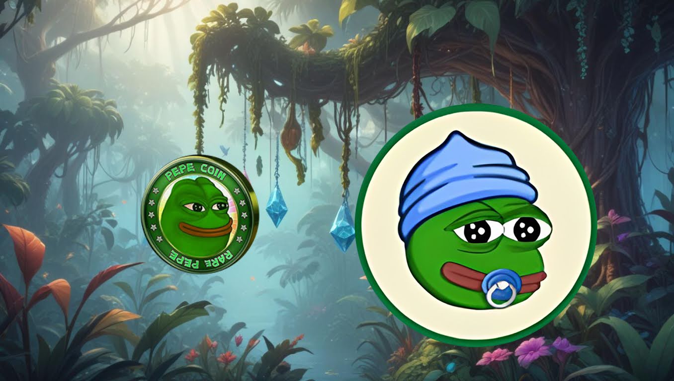 Logotipos das criptomoedas Pepe Coin e Little Pepe (LILPEPE) sobre um fundo de floresta fantástica, representando a transição de capital entre os dois tokens