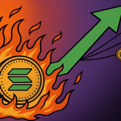 Ilustração mostra a Solana em chamas disparando, puxando altcoins como Bitcoin, Litecoin e outras no mercado cripto.
