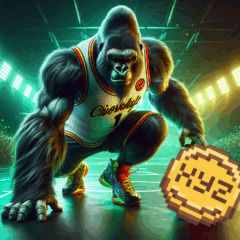Gorila em quadra de basquete representando o XYZVerse, pré-venda cripto 2025 que mistura memes e esportes, já com mais de $15M arrecadados.