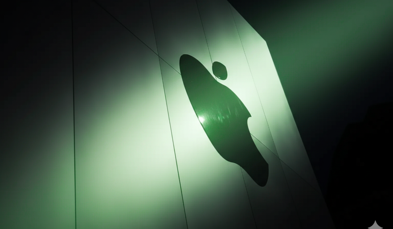 Logotipo da Apple iluminado em fachada, representando recorde de US$ 4 trilhões.