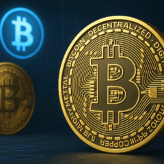 Moeda dourada de Bitcoin em destaque com símbolo digital brilhando ao fundo, representando a valorização e o impacto do BIP-444 e do projeto Bitcoin Hyper ($HYPER) no mercado cripto em 2025.