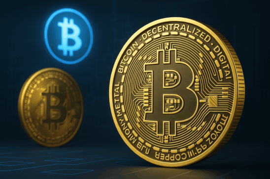 Moeda dourada de Bitcoin em destaque com símbolo digital brilhando ao fundo, representando a valorização e o impacto do BIP-444 e do projeto Bitcoin Hyper ($HYPER) no mercado cripto em 2025.