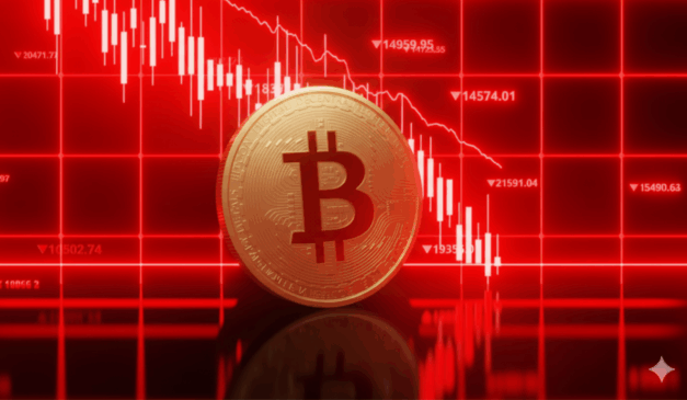 Gráfico do Bitcoin em queda em outubro de 2025, com destaque para o ETF de Bitcoin COIN11 da B3.