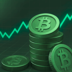 gráfico do preço do Bitcoin em alta com dólar em queda e projeção para US$ 124 mil