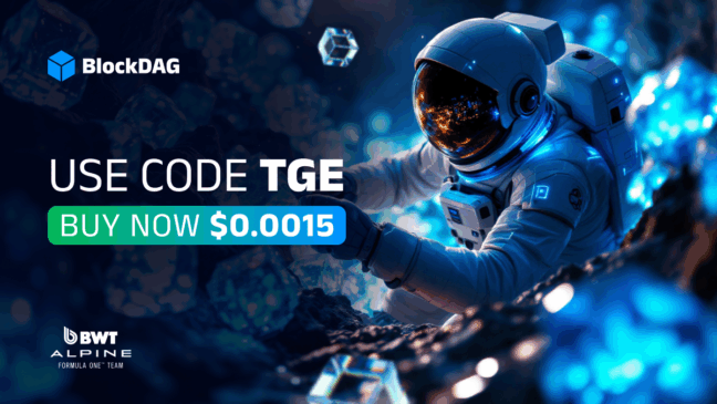 Astronauta representando o lançamento da cripto BlockDAG com código TGE e preço de entrada a $0,0015.