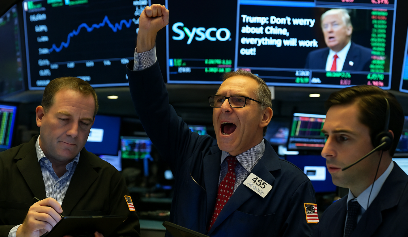 Traders na Bolsa de Nova York reagem à forte recuperação do mercado após declarações de Donald Trump sobre as tarifas à China.