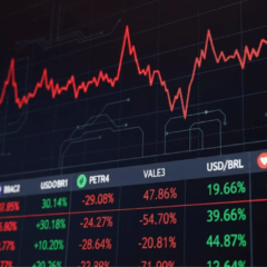 Painel da B3 com Ibovespa em queda de 0,28% no fechamento