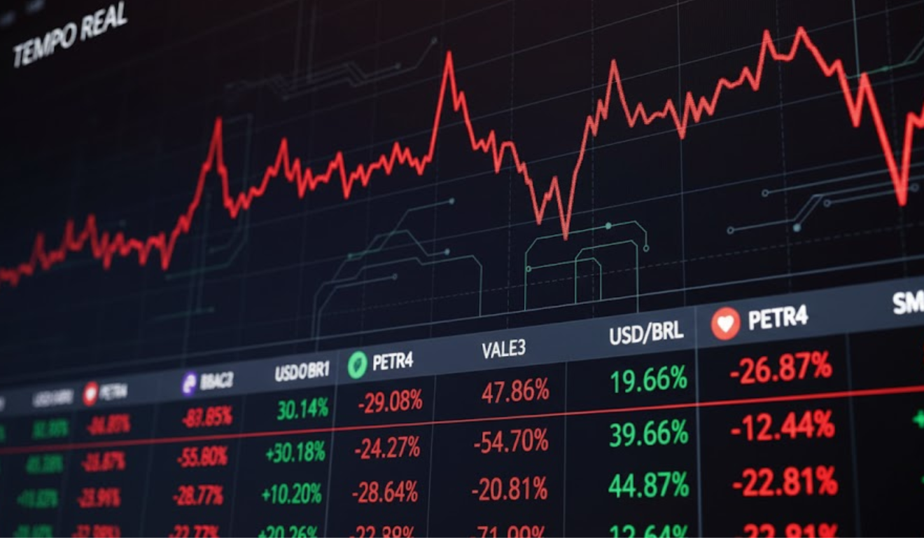 Painel da B3 com Ibovespa em queda de 0,28% no fechamento
