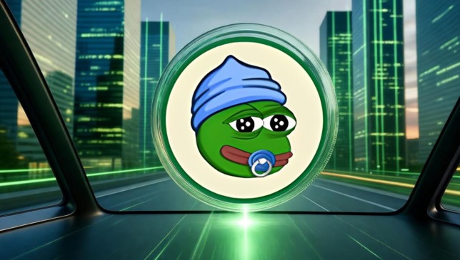 Imagem do token Little Pepe com fundo urbano futurista, simbolizando o crescimento das meme coins com utilidade real e base na blockchain Ethereum em 2025.