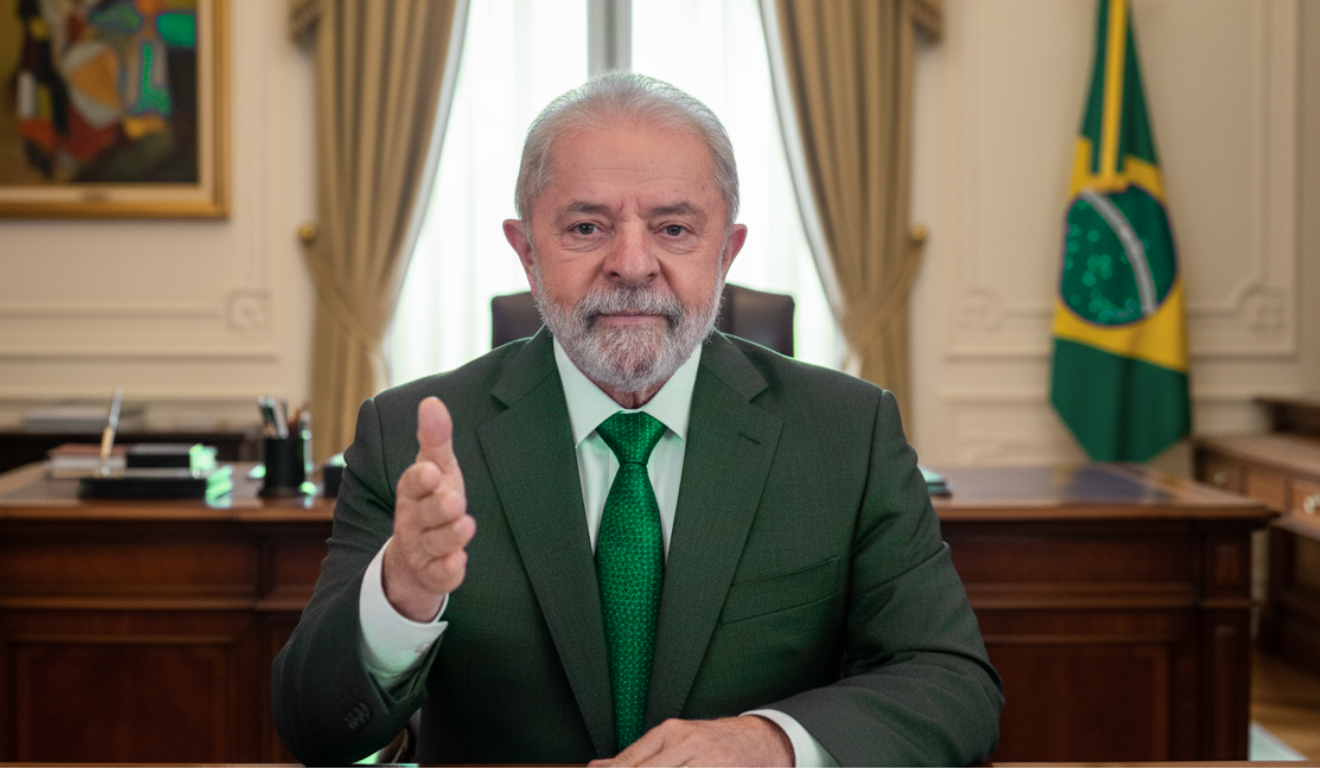 Presidente sentado em gabinete oficial durante pronunciamento sobre polêmica com frase sobre traficantes