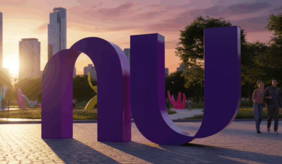 Fachada da sede do Nubank em São Paulo; banco digital ultrapassou a Petrobras em valor de mercado.