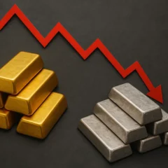 Barras de ouro simbolizando a queda do preço do ouro e o desempenho dos ETFs.