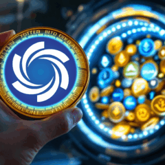 Moeda digital da Ozak AI representando a integração entre criptomoedas e inteligência artificial.
