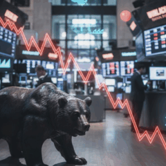 Painel de cotações em Wall Street com destaque para queda das ações de bancos regionais.