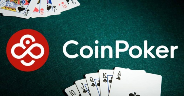 Logo da CoinPoker com cartas de poker, representando o banimento por RTA na plataforma.