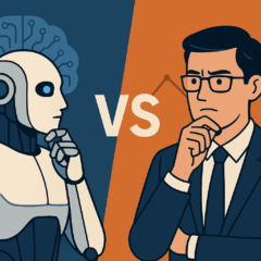 Robô de IA e analista humano se enfrentam simbolicamente em previsões divergentes para o mercado de criptomoedas em 2025