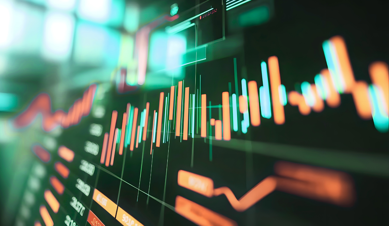 Gráfico digital com oscilação de preços e indicadores financeiros, ilustrando a volatilidade do Ibovespa. Gráfico digital com oscilação de preços e indicadores financeiros, ilustrando a volatilidade do Ibovespa.