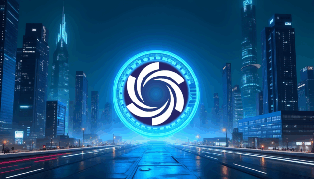 logotipo da Ozak AI brilhando em uma cidade futurista durante a noite, simbolizando inovação e crescimento mesmo com a queda do Ethereum