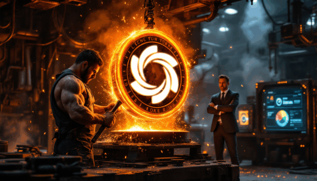 Forja simbólica da Ozak AI representando o nascimento de uma nova geração de criptomoedas inteligentes