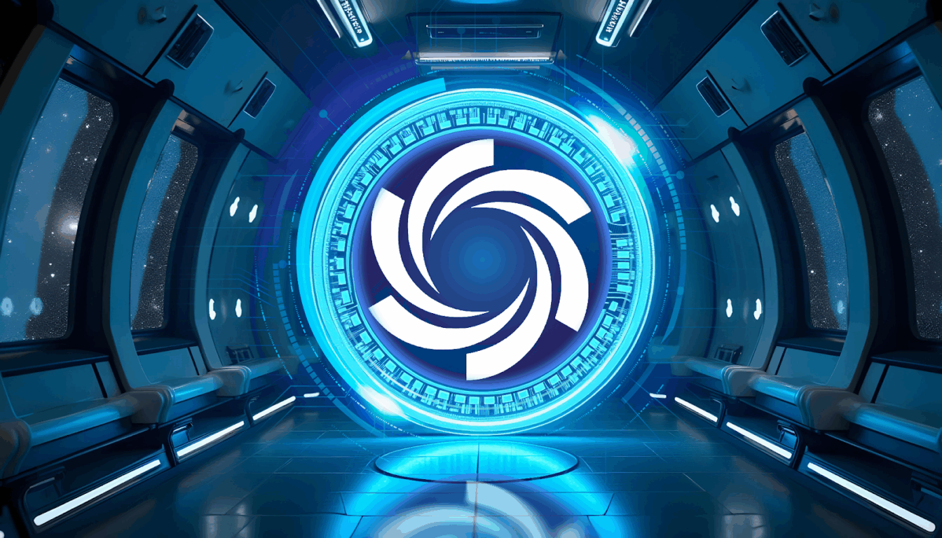 Portal futurista com logotipo da Ozak AI em destaque, simbolizando avanço tecnológico e inovação em criptoativos.
