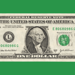 Cédula de dólar sobre fundo verde representando queda da moeda americana.